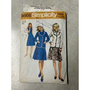 Vintage 70's Simplicity Pattern #9866 Dress Blazer Misses and Half Sizes Size 14